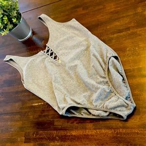 Grey crisscross front bodysuit